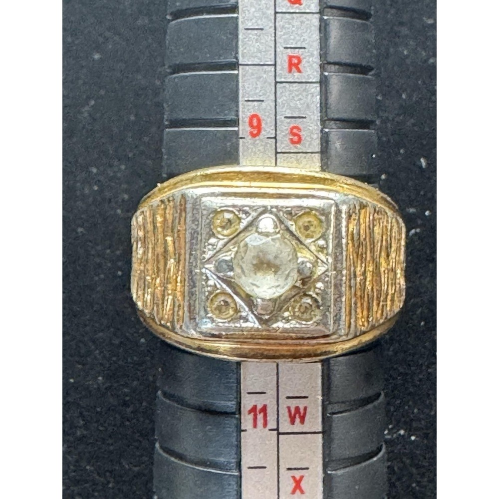 Vtg 18K HGE plated men's Ring Size 10.5-11 w/ Round White Stone
